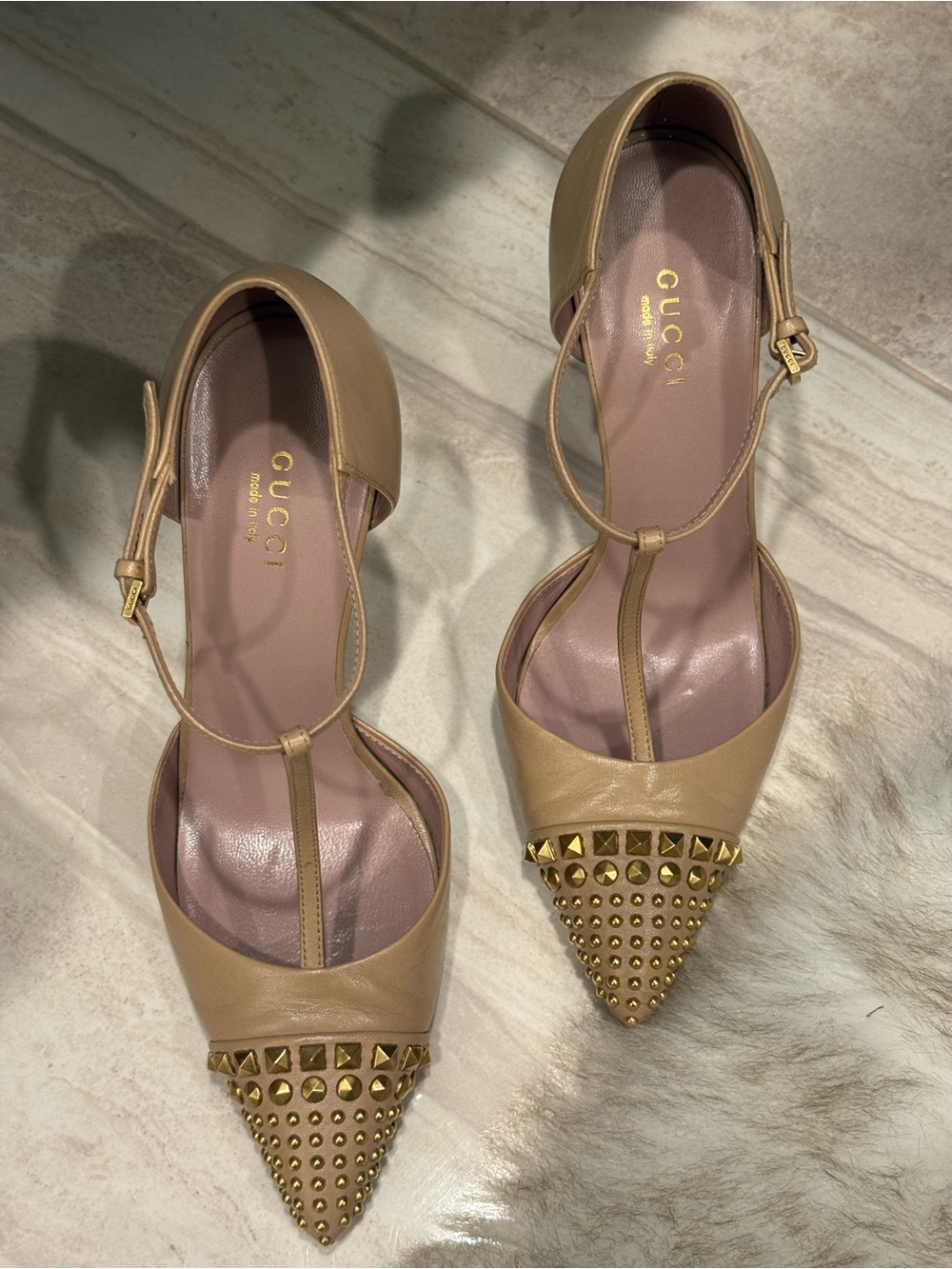 Gucci Coline Studded T-Strap Pumps